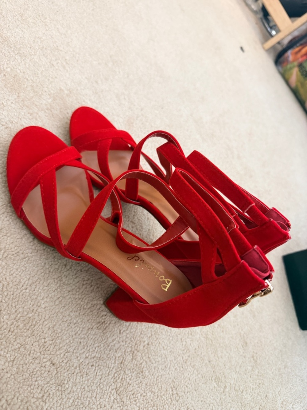 Bonnibel Red Strappy Block Heel Sandals